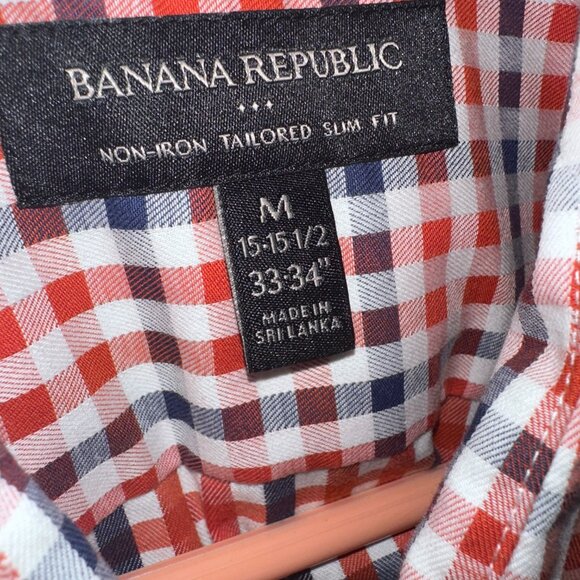 Two Banana Republic Non-Iron Slim Fit Gingham Dress Shirts - Blue & Orange - Picture 2 of 7